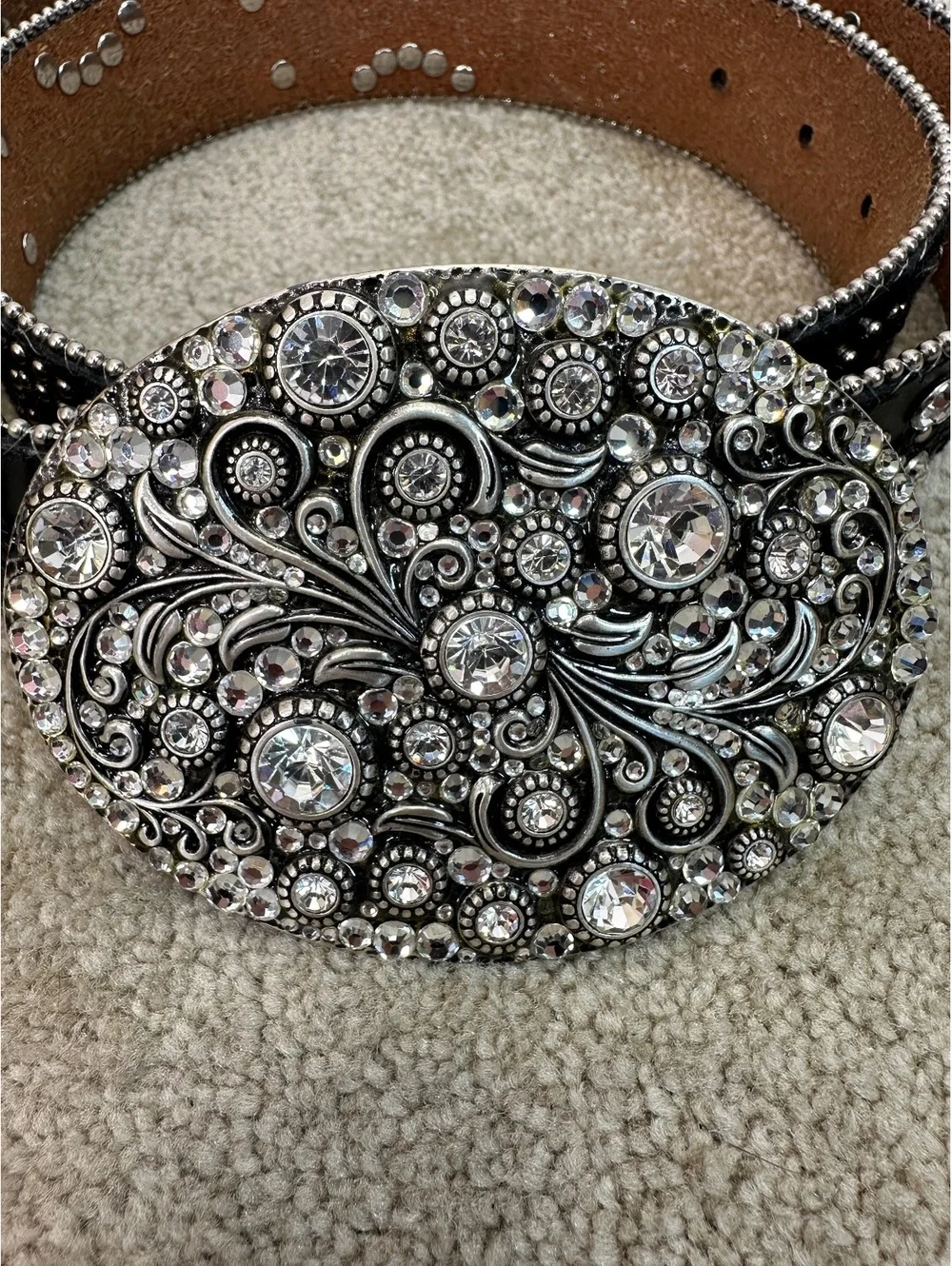 Women’s Nocona Rhinestone Studded Genuine Leather Black Belt Cowgirl Bling